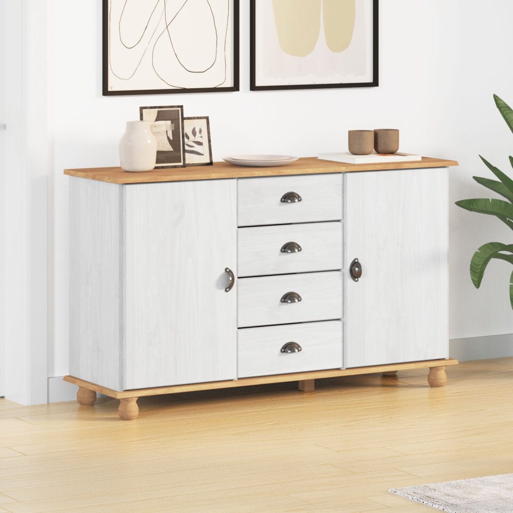 vidaXL Skåp 'ASKIM'Vitt 133,5x40x79 cm Solid Trä Furu