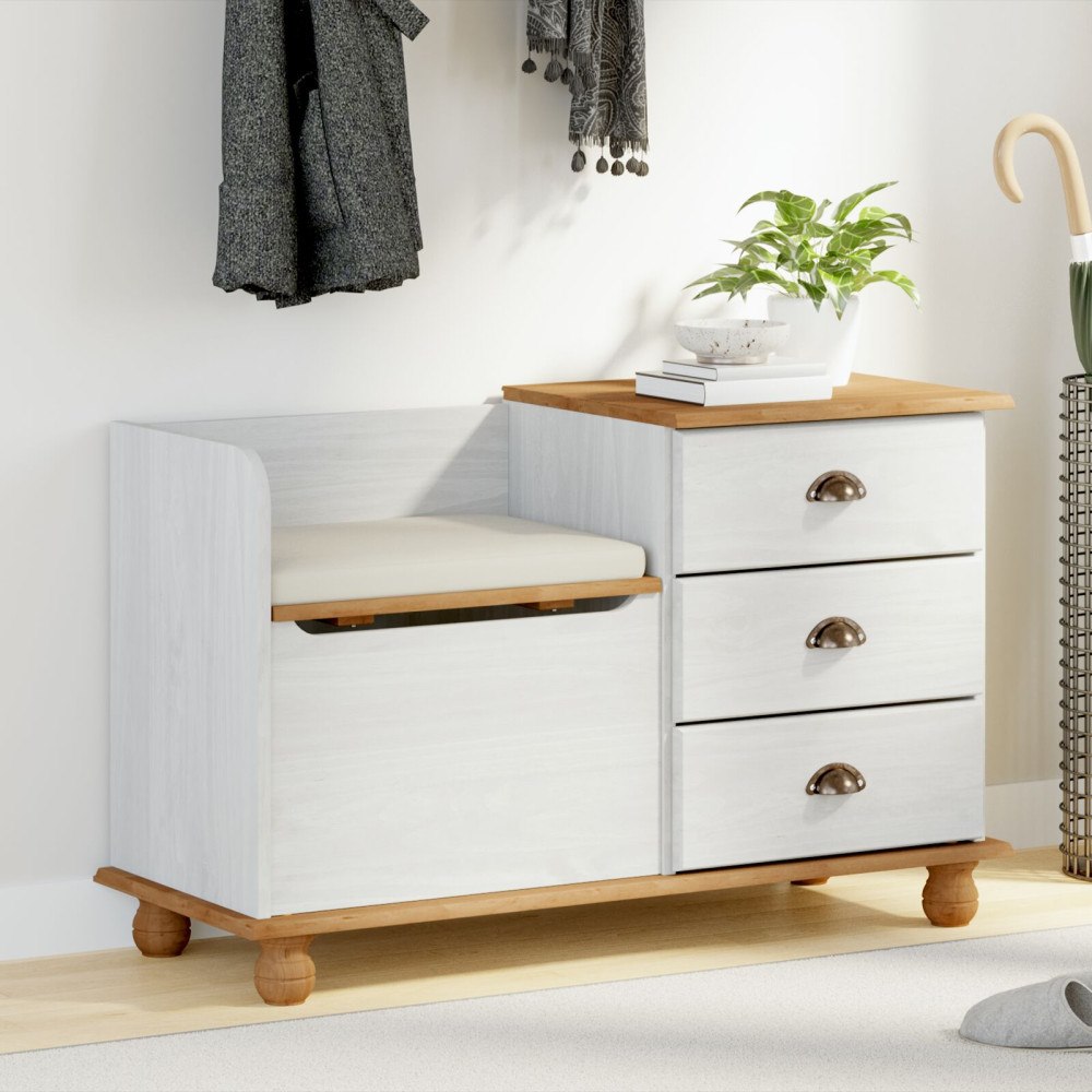 vidaXL Entré Förvaringsbänk ASKIM Vit 100x39x62 cm Solid Trä Furu