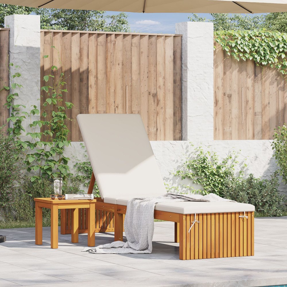 vidaXL Solstol med Kudde 200x55x30 cm Massivt Akaciaträ