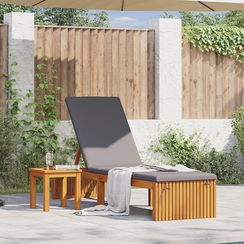 vidaXL Solstol med Kudde 200x55x30 cm Massivt Akaciaträ