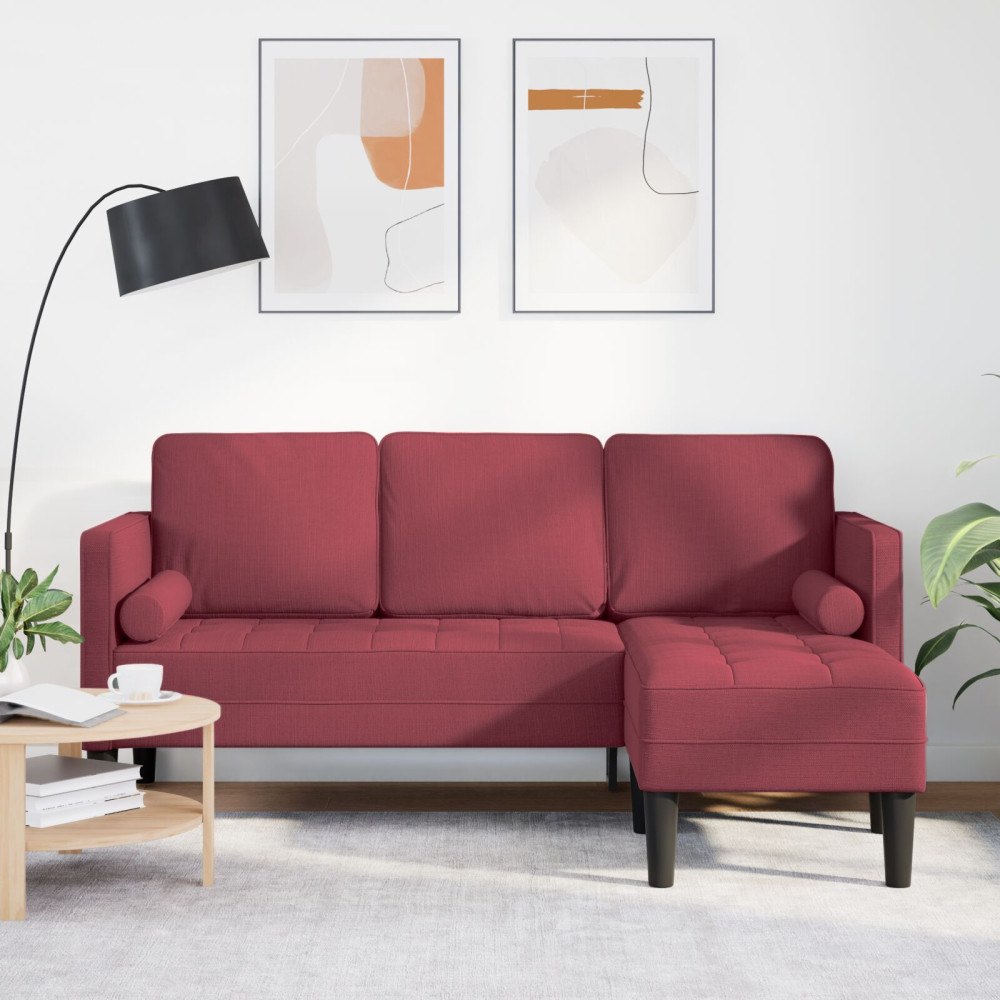 vidaXL 3-sits L-formad soffa vinröd 160 cm tyg