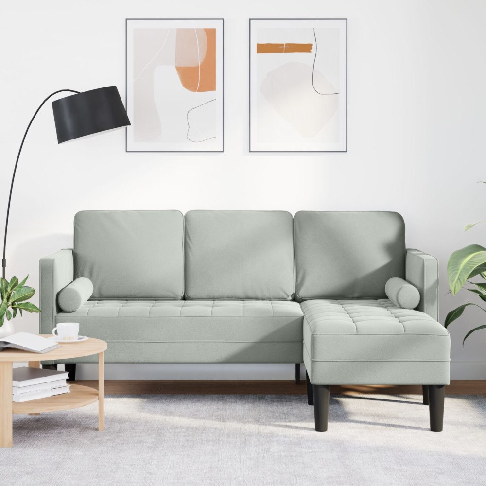 vidaXL 3-sitssoffa med chaise L-formad ljusgrå 160 cm sammet