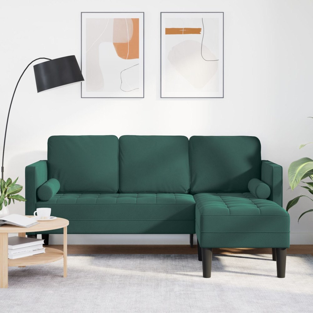 vidaXL 3-Soffa med Chaise L-formad Mörkgrön 160 cm Sammet