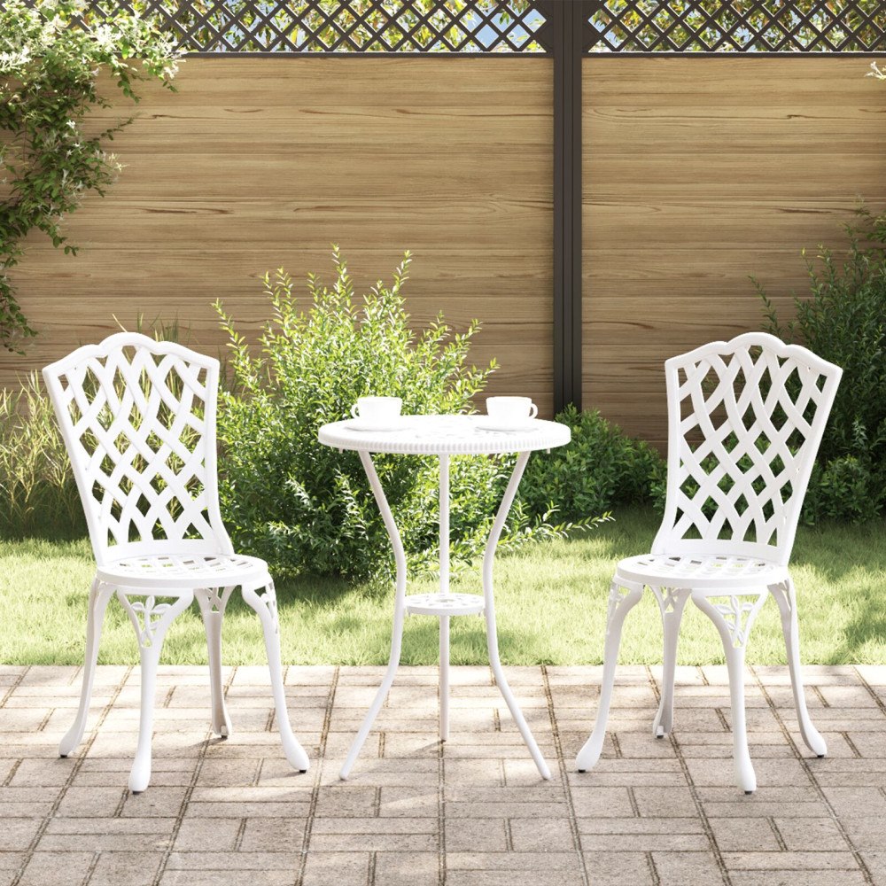 vidaXL 3-delars trädgårdsbistro set i vit gjuten aluminium