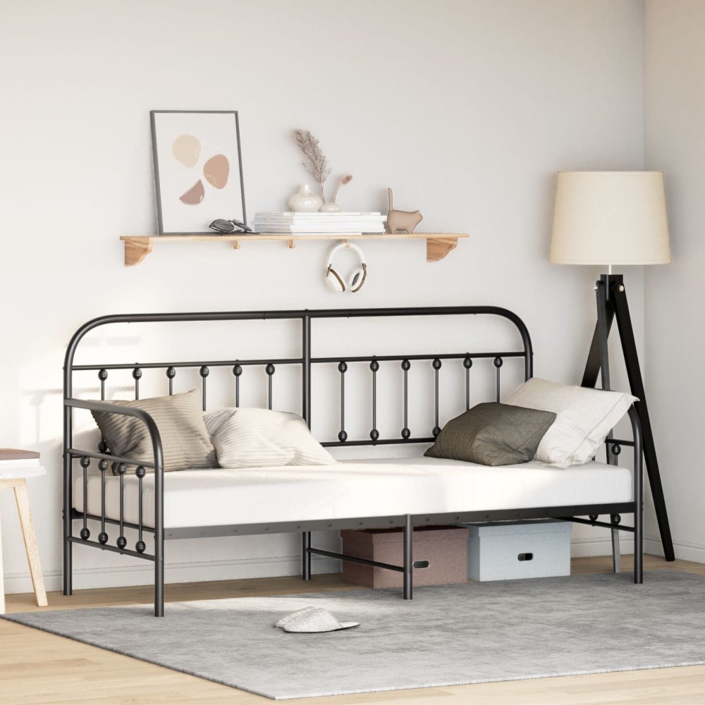 vidaXL Dagbäddram Svart 75 x 190 cm Pulverlackerat stål