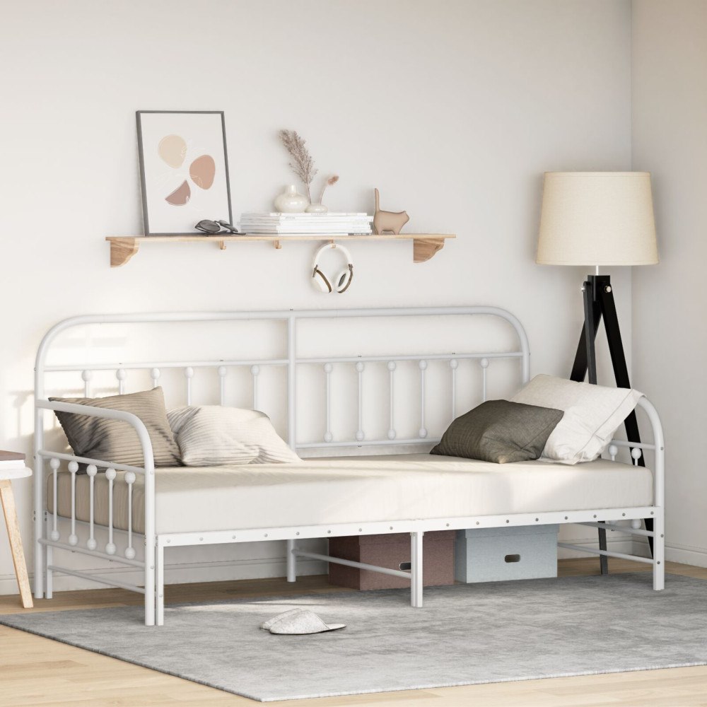 vidaXL Dagbäddram Vit 90 x 200 cm Pulverlackerat stål