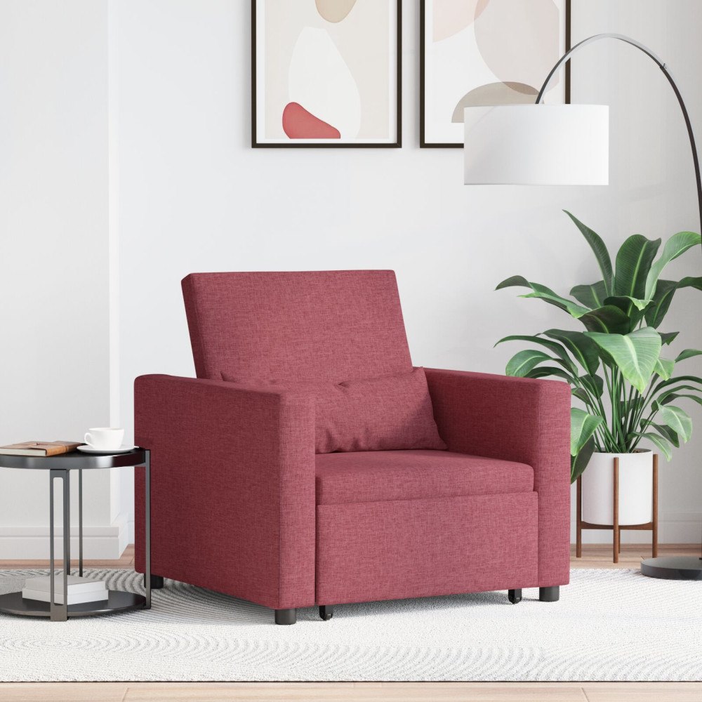 vidaXL 3-i-1 Enkelsoffa Säng Konvertibel Vinröd Tyg
