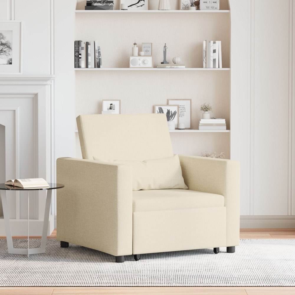 vidaXL Enkel Soffbed Reclining med hjul Kräm 90 x 165 x 87 cm tyg