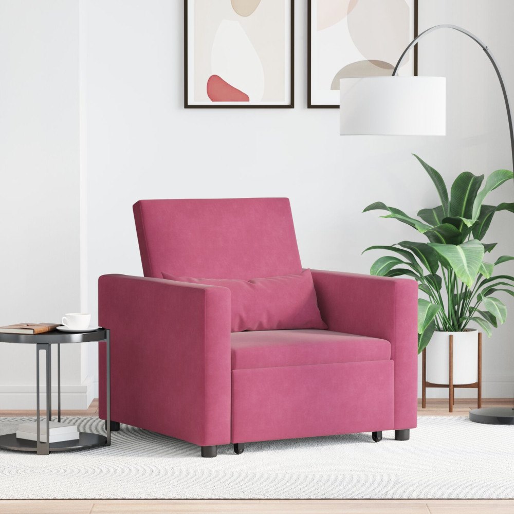 vidaXL Enkel Soffbed Reclining med hjul Vinröd 90 x 165 x 87 cm Sammet