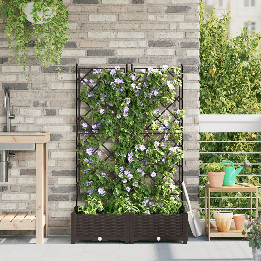 vidaXL Trädgårdsplanterare med trellis 2 st Brun 80x40x125.5 cm