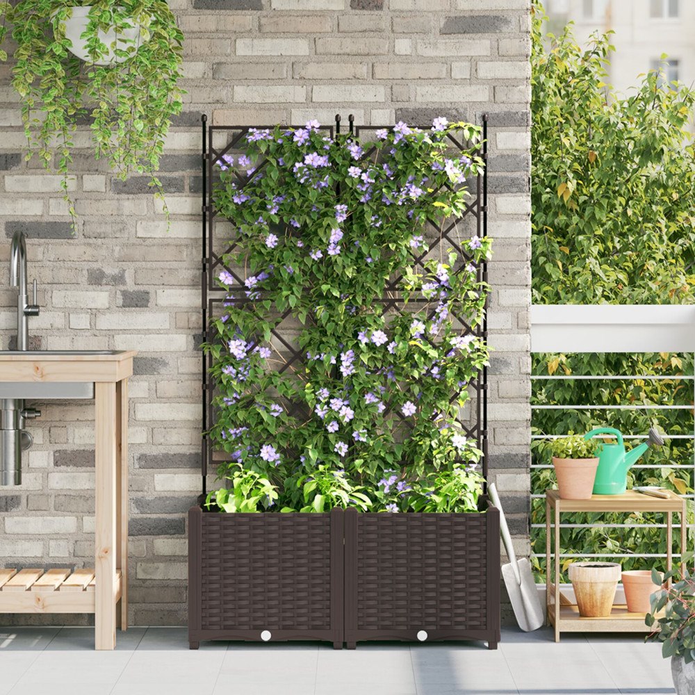 vidaXL Trädgårdsplanterare med Spaljé 2 st Brun 80x40x143 cm
