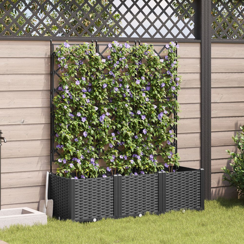 vidaXL Trädgårdsplanterare med Trellis 3 st Svart 120x40x143 cm
