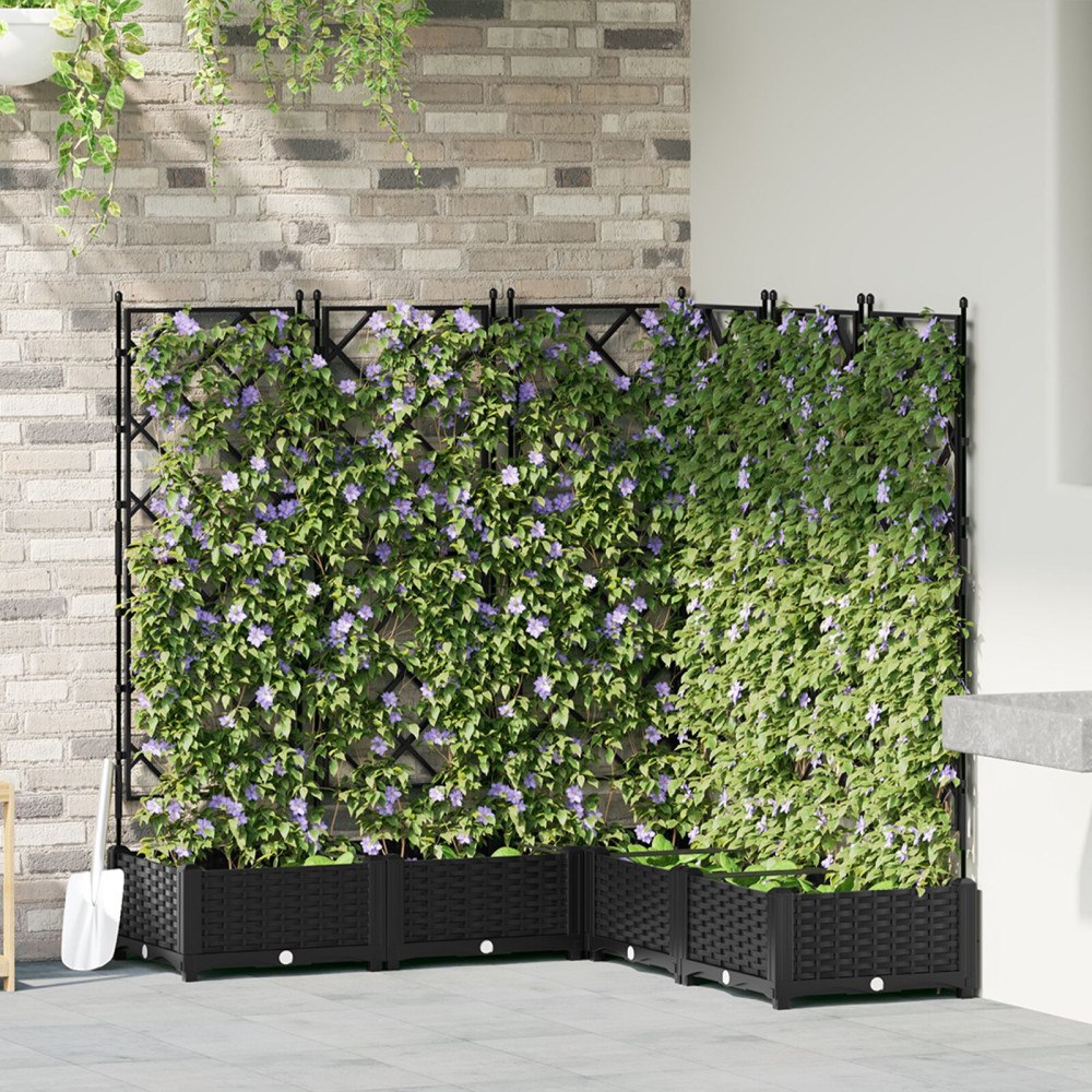 vidaXL Trädgårdsplanterare med Trellis 5 st Svart 120x120x125.5 cm