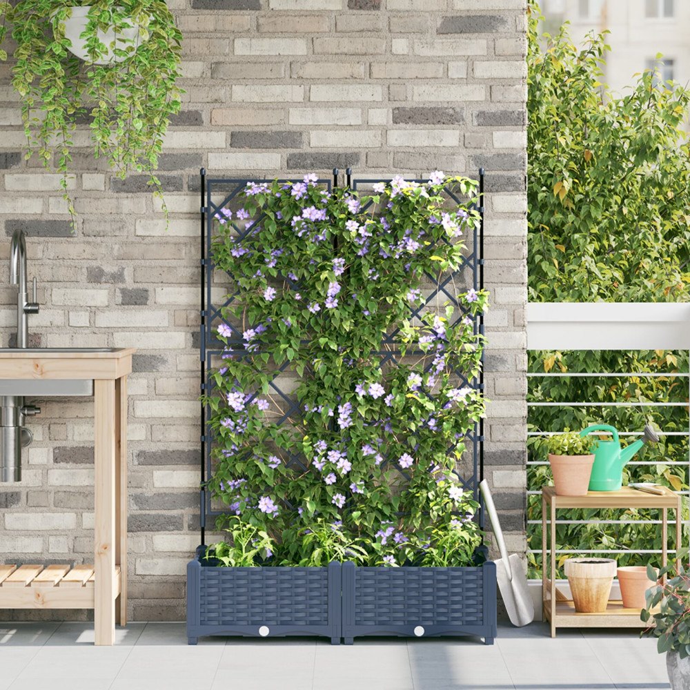 vidaXL Trädgårdsplanterare med spaljé 2 st Grå 80x40x125,5 cm