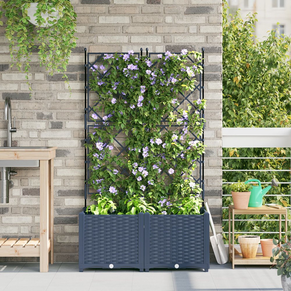 vidaXL Trädgårdsplanterare med Spaljé 2 st Grå 80x40x143 cm