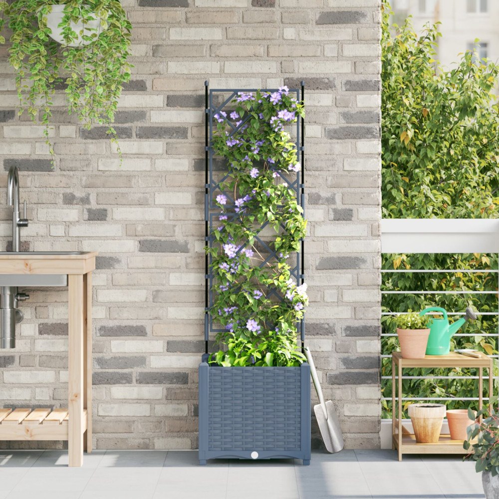 vidaXL Trädgårdsplanterare med Trellis Ljusgrå 40x40x143 cm