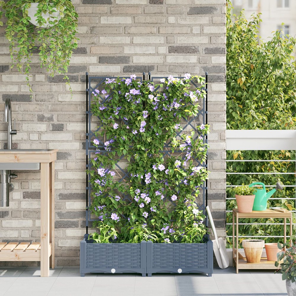 vidaXL Trädgårdsplanterare med Spaljé 2 st Ljusgrå 80x40x125.5 cm