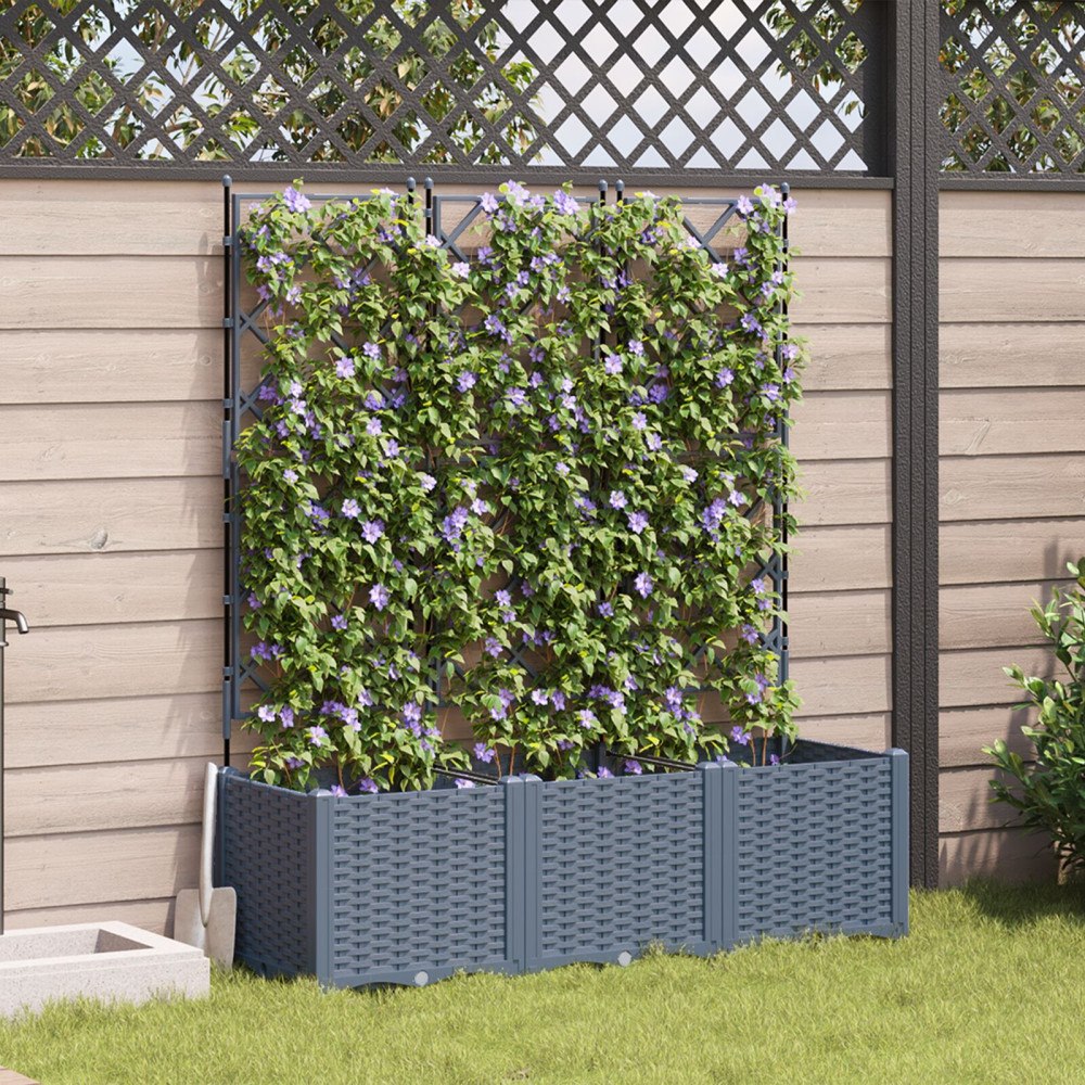 vidaXL Trädgårdsplanterare med trellis 3 st Ljusgrå 120x40x143 cm