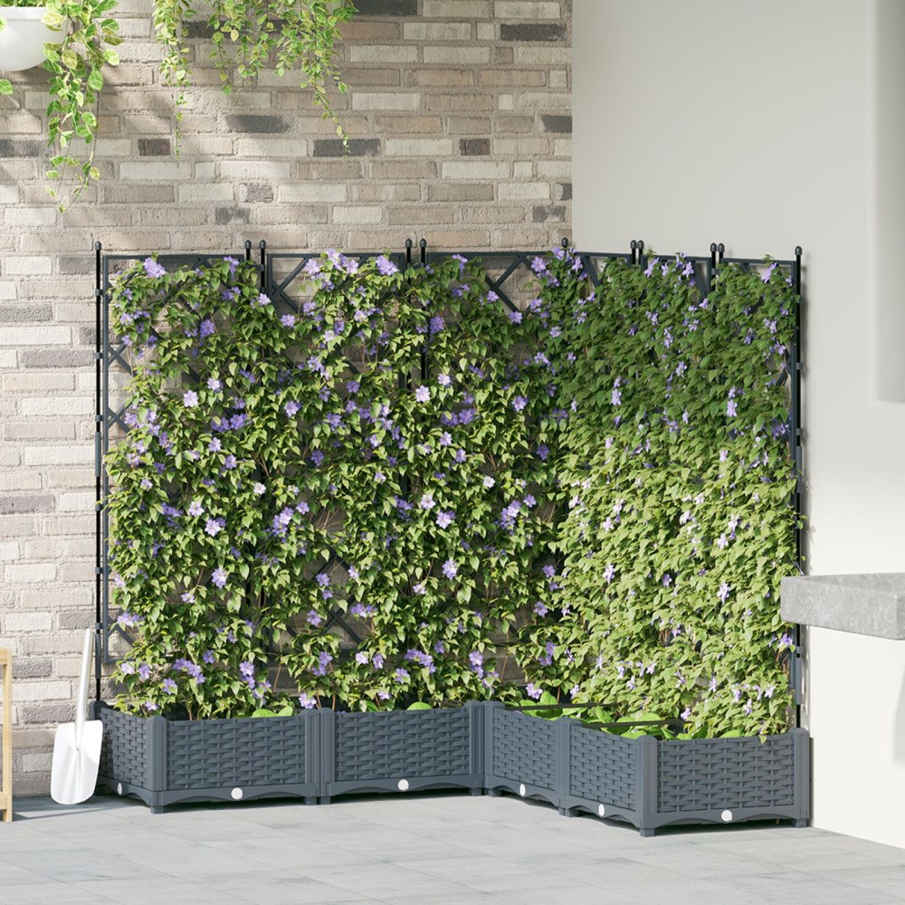 vidaXL Trädgårdsplanterare med Trellis 5 st Ljusgrå 120x120x125.5 cm