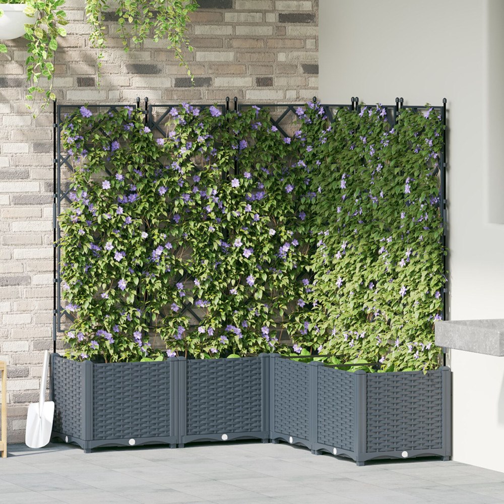 vidaXL Trädgårdsplanterare med Trellis 5 st Ljusgrå 120x120x143 cm