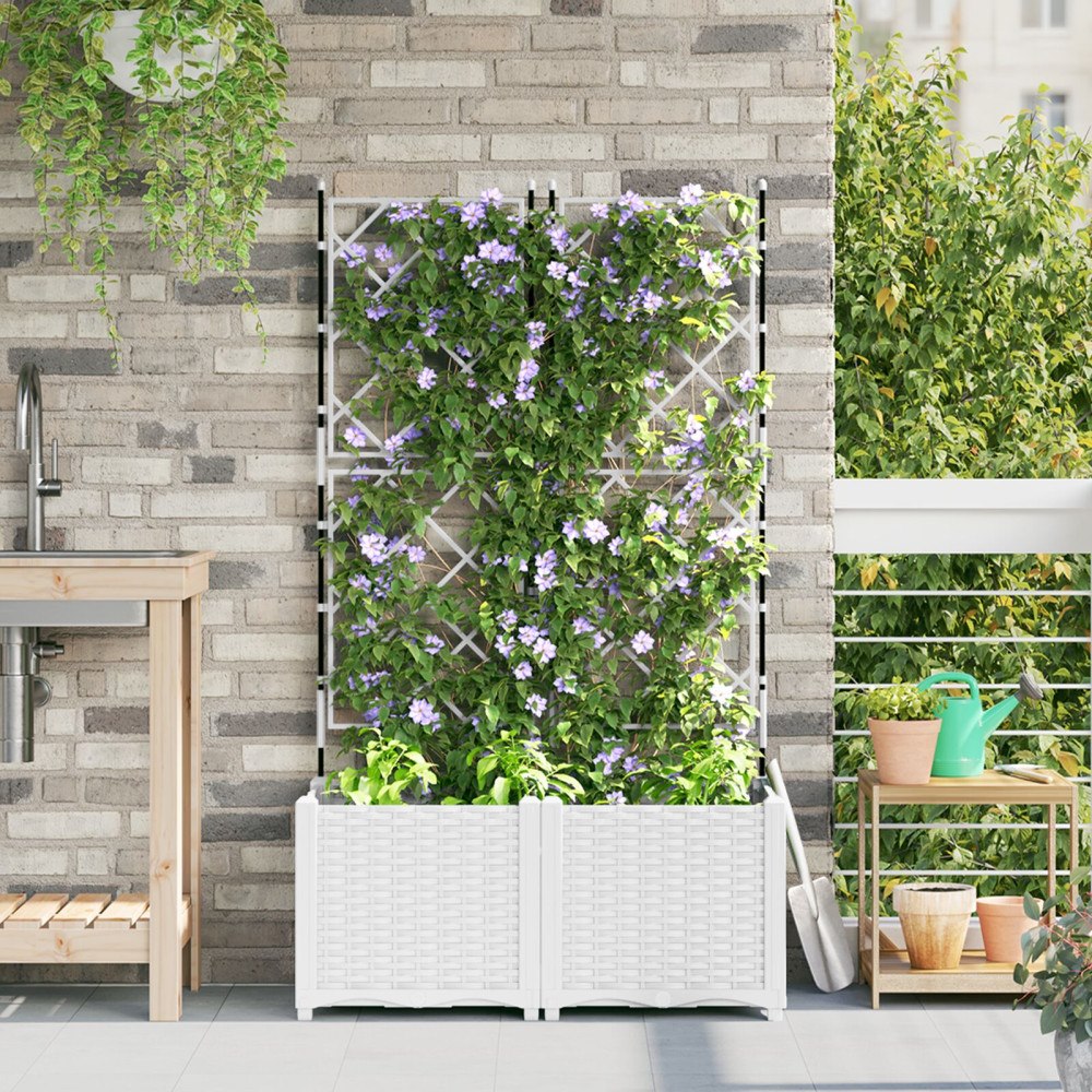 vidaXL Trädgårdsplanterare med Spaljé 2 st Vit 80x40x143 cm