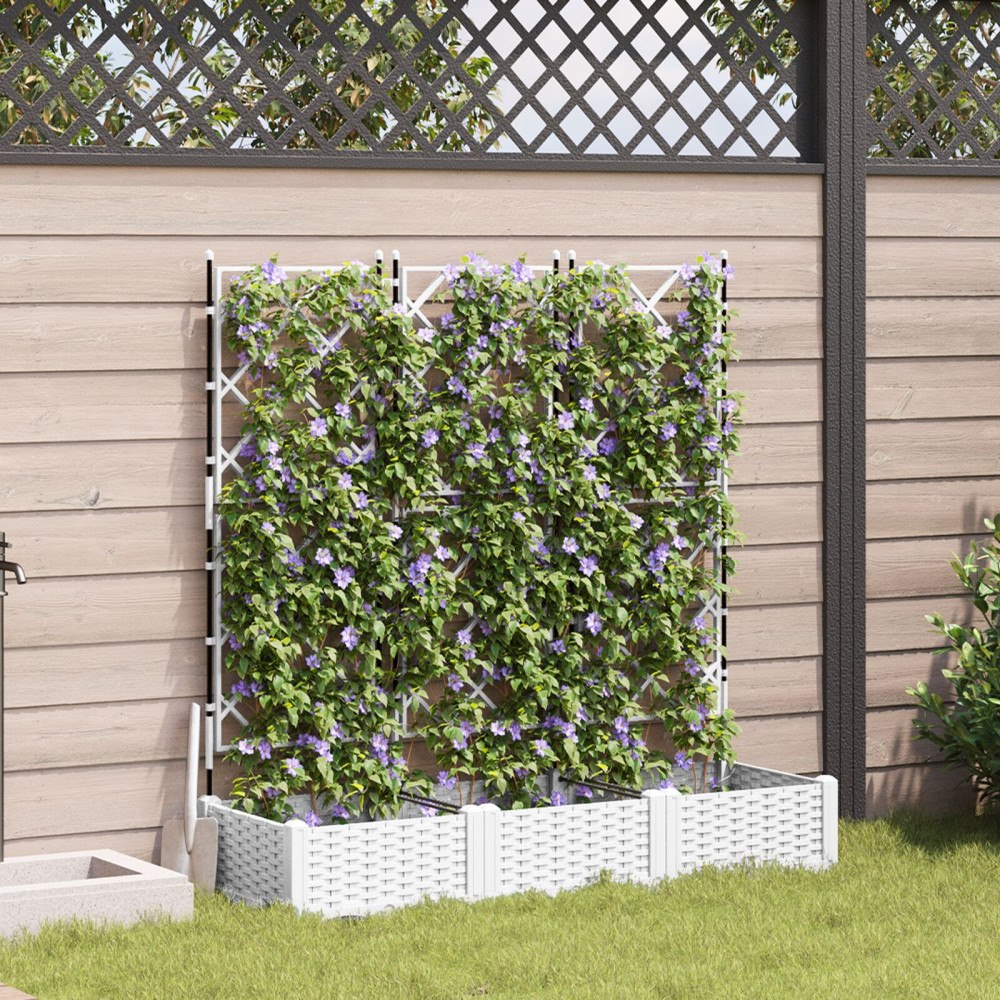 vidaXL Trädgårdsplanterare med spaljé 3 pcs Vit 120x40x125.5 cm