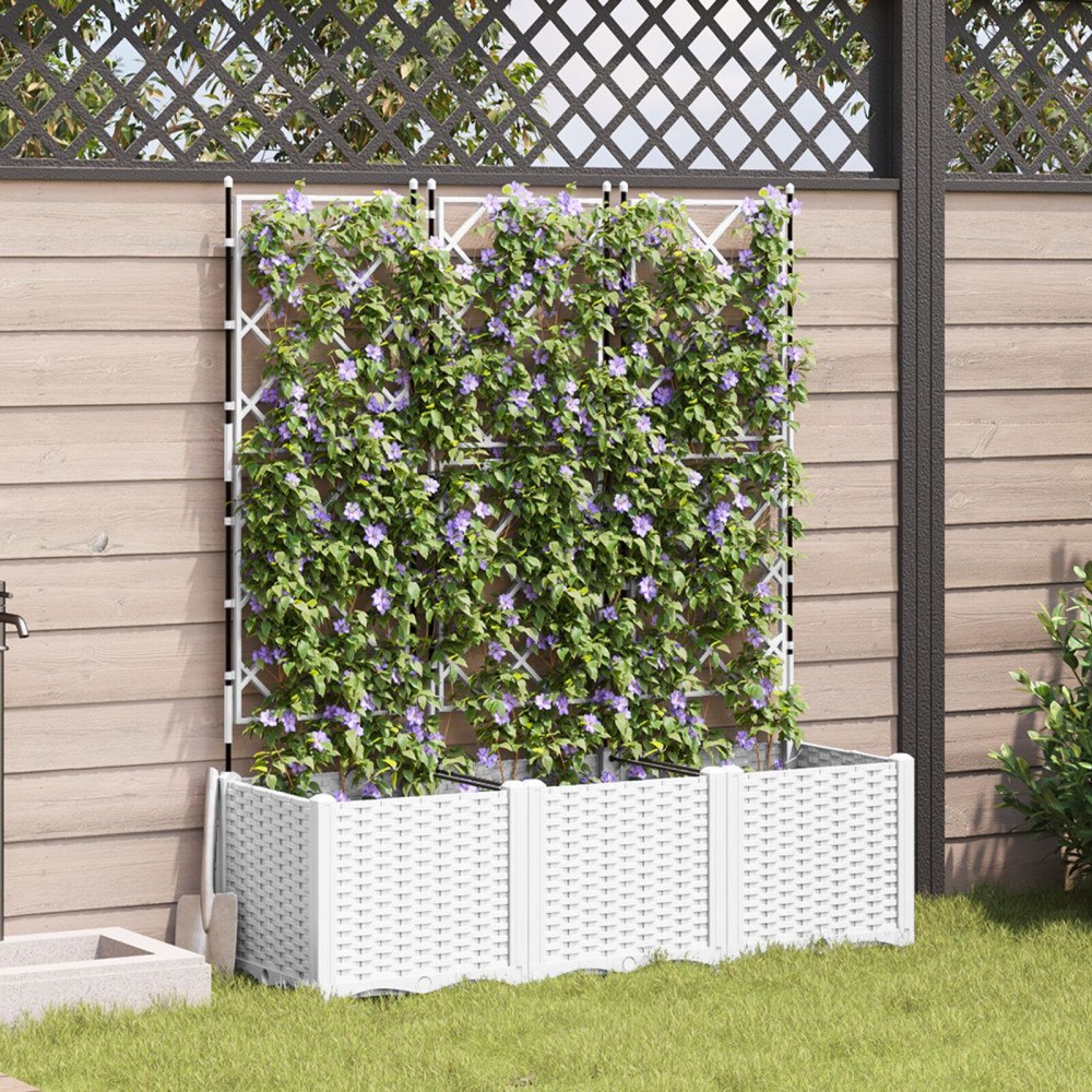 vidaXL Trädgårdsplanterare med Trellis 3 st Vit 120x40x143 cm