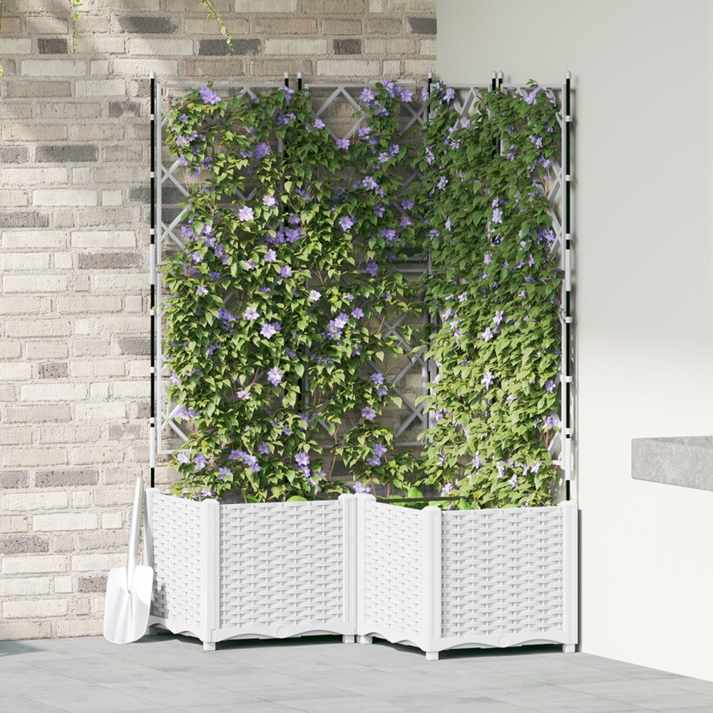 vidaXL Trädgårdsplanterare med spaljé 3 st Vit 80x80x143 cm