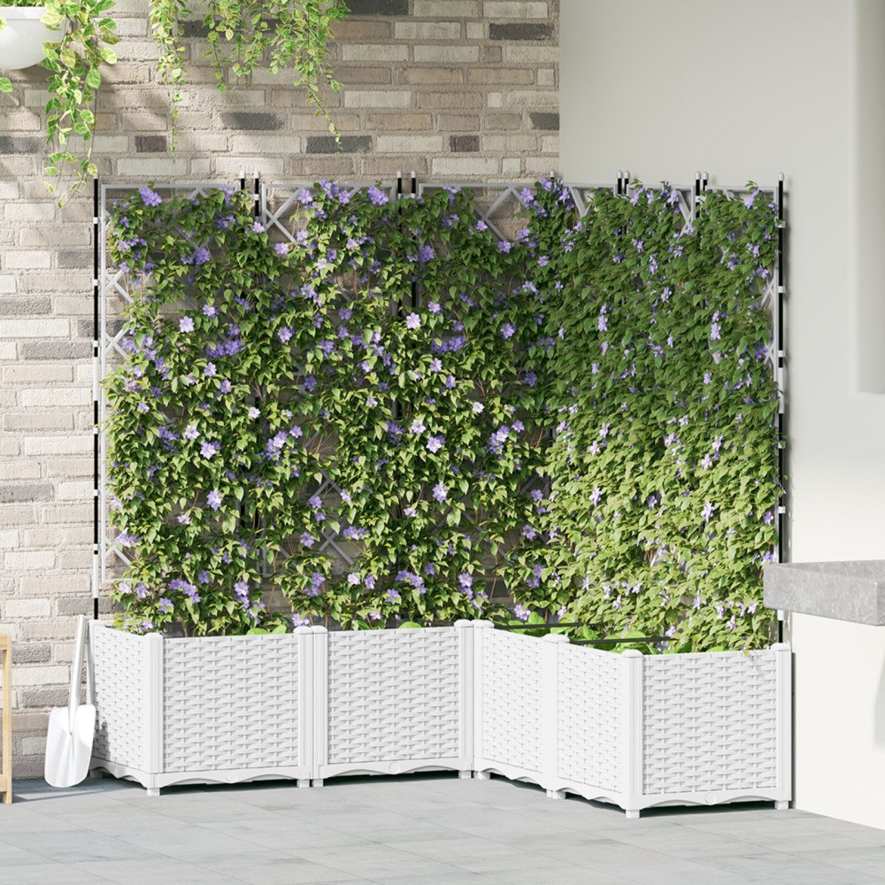 vidaXL Trädgårdsplanterare med Spaljé 5 st Vit 120x120x143 cm