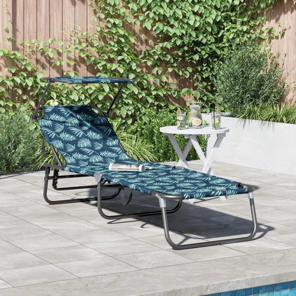 vidaXL vikbara solstol med bladmönster 600D Oxford tyg