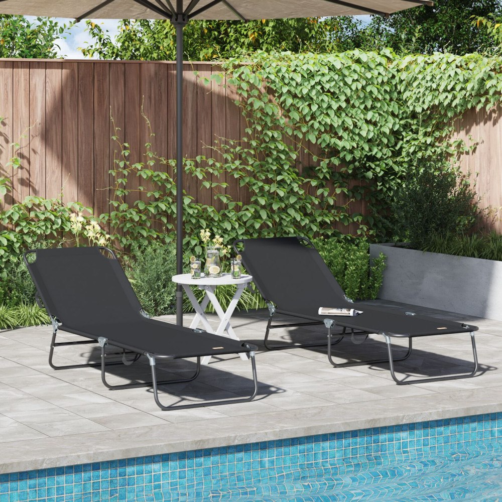 vidaXL vikbar solstol 2 st portabel svart 600D Oxford tyg