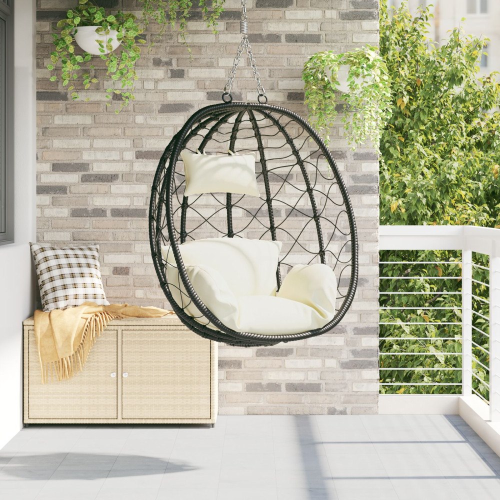 vidaXL Hängande Äggstol Korg utan Ställning Grädde Vit Poly Rattan