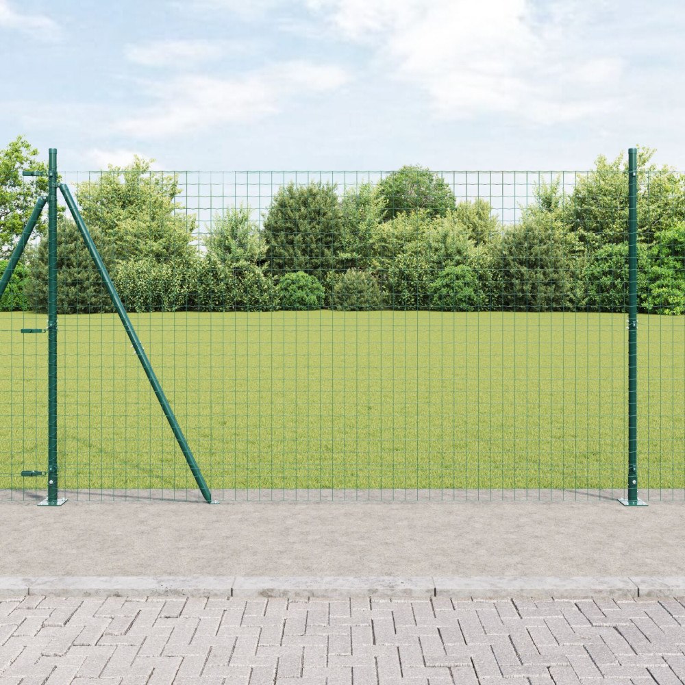 vidaXL Stängselstolpar Set med Basplattor 7 pcs Grön Ø32mm 160 cm