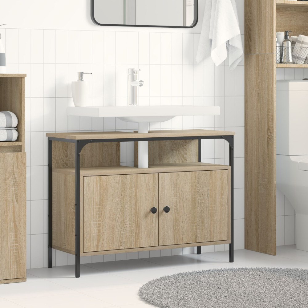 vidaXL Badrumssinkskåp Sonoma Ek 80x30x60 cm Konstruerat trä