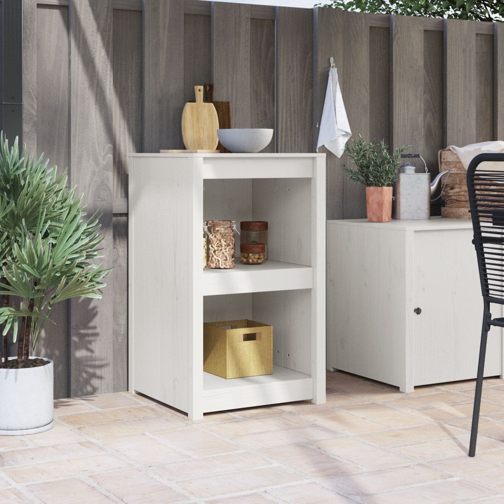 vidaXL Utomhusköksskåp Vit 55x55x92 cm Massivt trä Tall