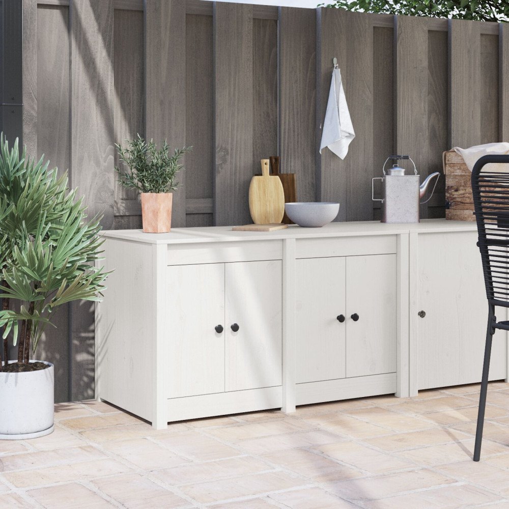 vidaXL Utomhuskökskåp Vit 106x55x64 cm Massivt furu