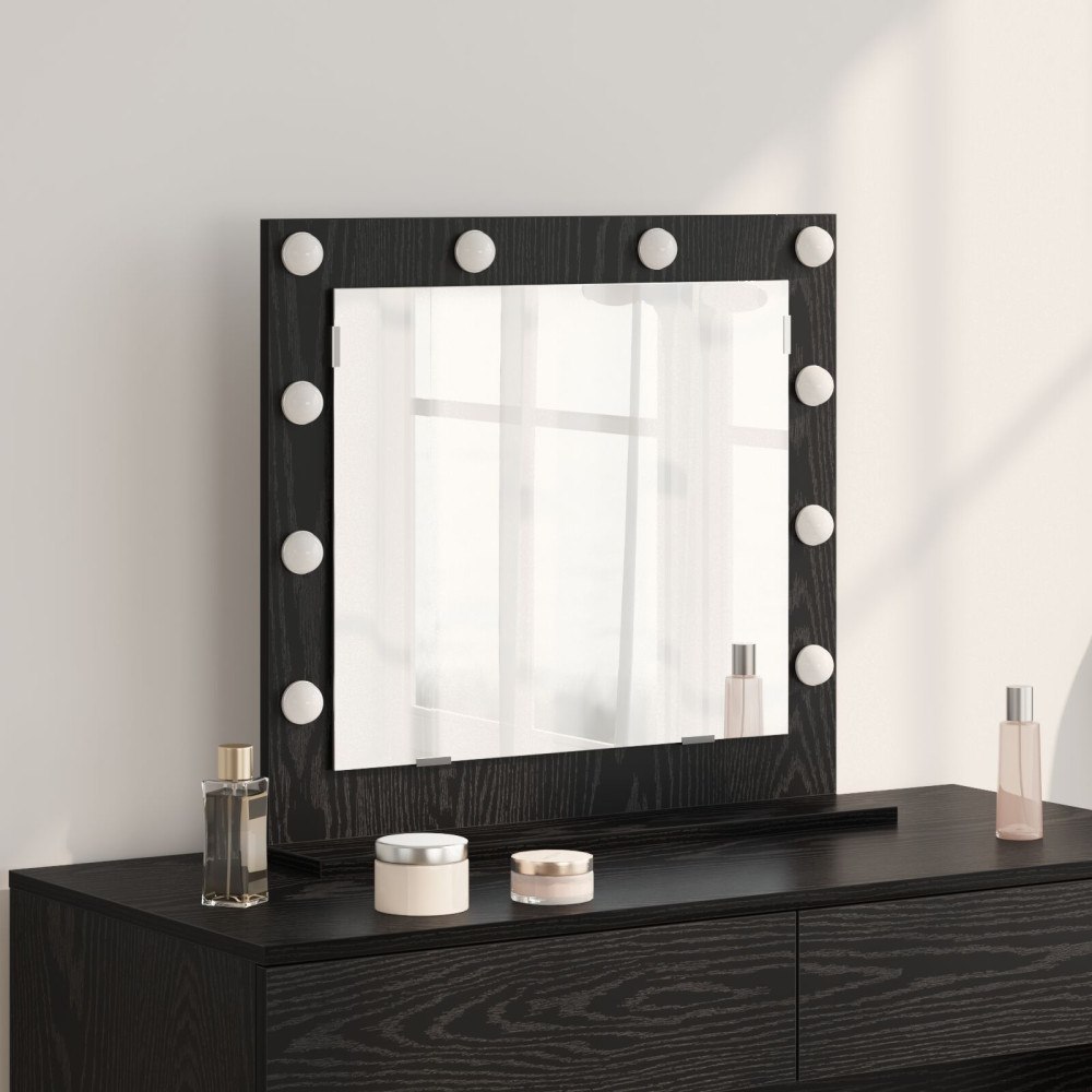 vidaXL Sminkspegel med LED-lampor Svart Ek 60x55x18 cm
