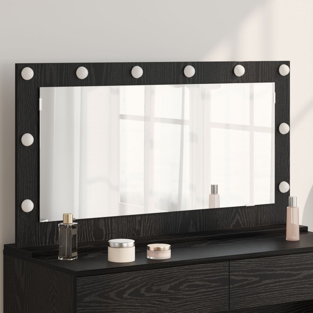 vidaXL Sminkspegel med LED-lampor Svart ek 100x55x18 cm