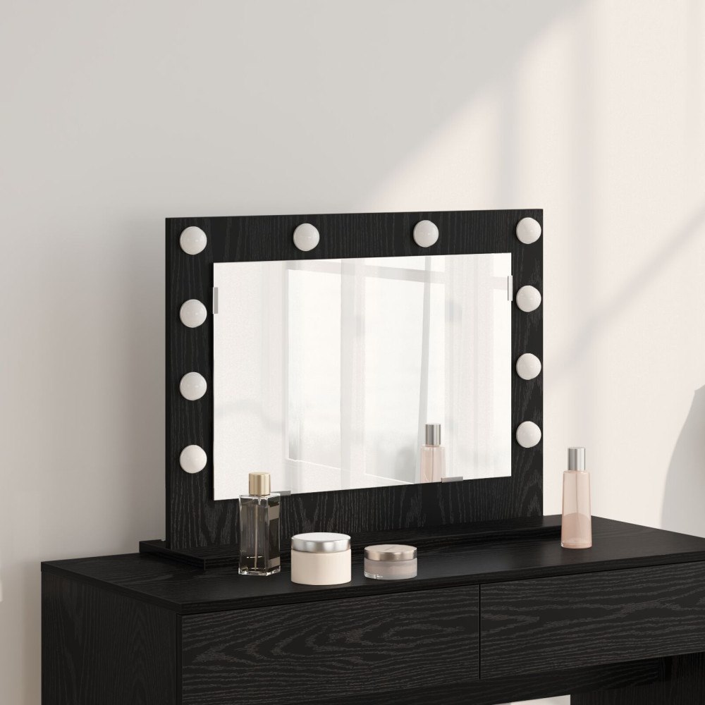 vidaXL Vanity Spegel med LED-ljus Svart Ek 60x45x18 cm