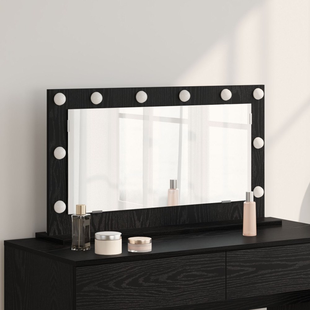 vidaXL Sminkspegel med LED-lampor Svart Ek 80x45x18 cm