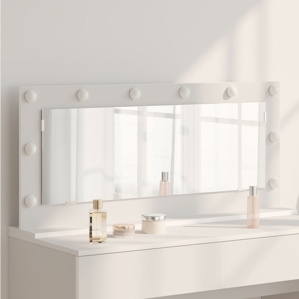vidaXL Skrivbordsspegel med LED-lampor Vit 100x45x18 cm