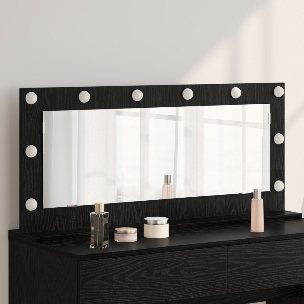 vidaXL Spegel med LED-lampor Svart Ek 100x45x18 cm