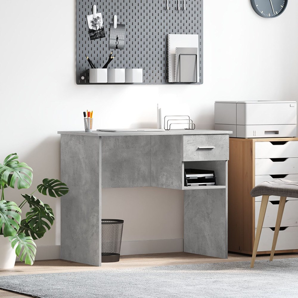 vidaXL Skrivbord med Förvaring Betonggrå 90x49.5x75 cm Konstruerat trä