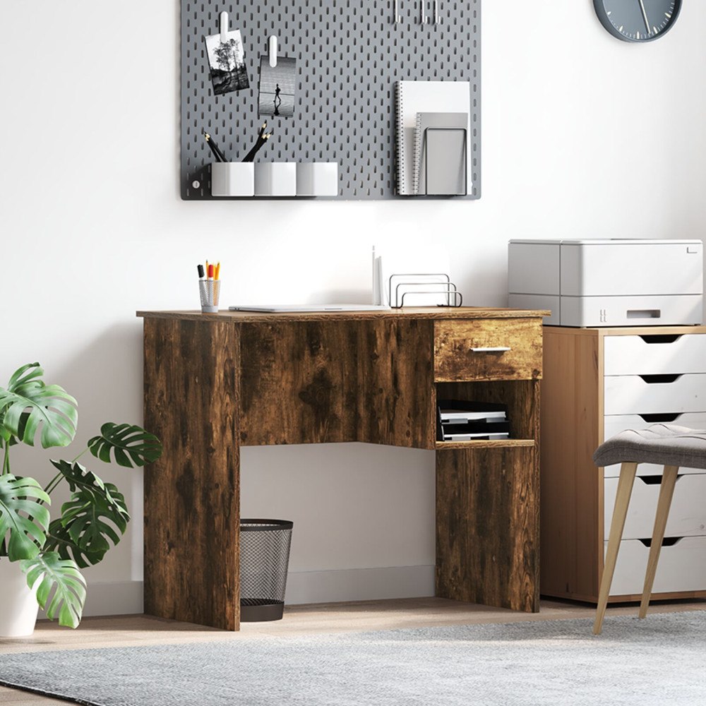 vidaXL Skrivbord med Förvaring Rökt Ek 90x49.5x75 cm Konstruerat trä