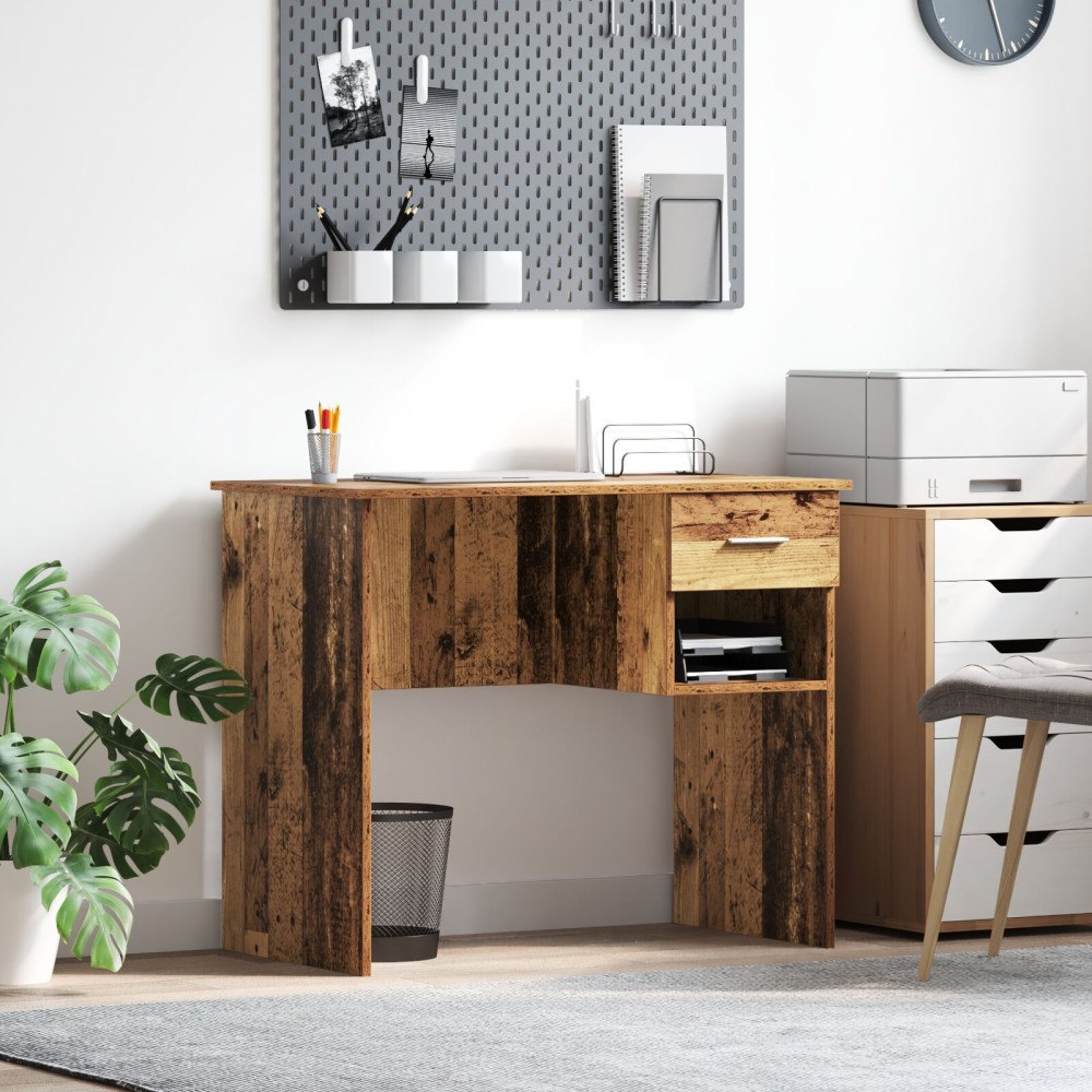 vidaXL Skrivbord med Förvaring Gammalt Trä 90x49.5x75 cm Konstruerat trä