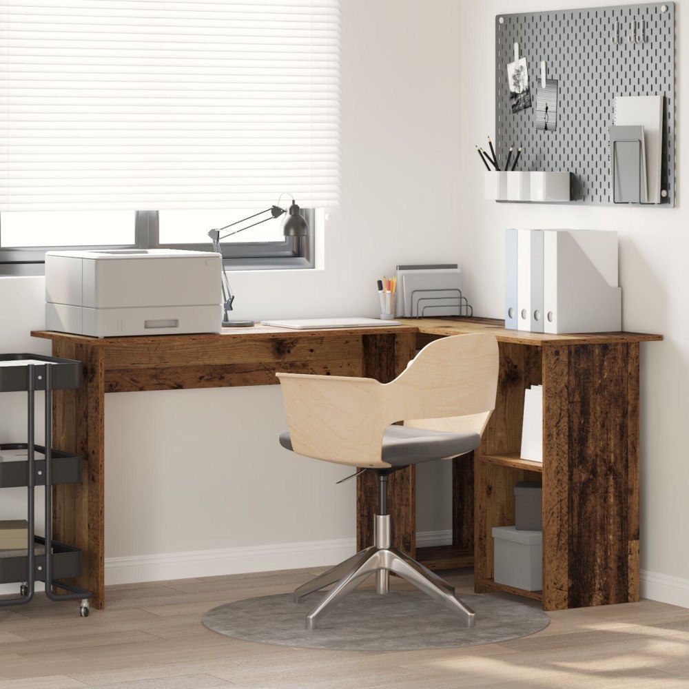 vidaXL Datorbord i gammalt trä L-formad design Konstruerat trä Medium