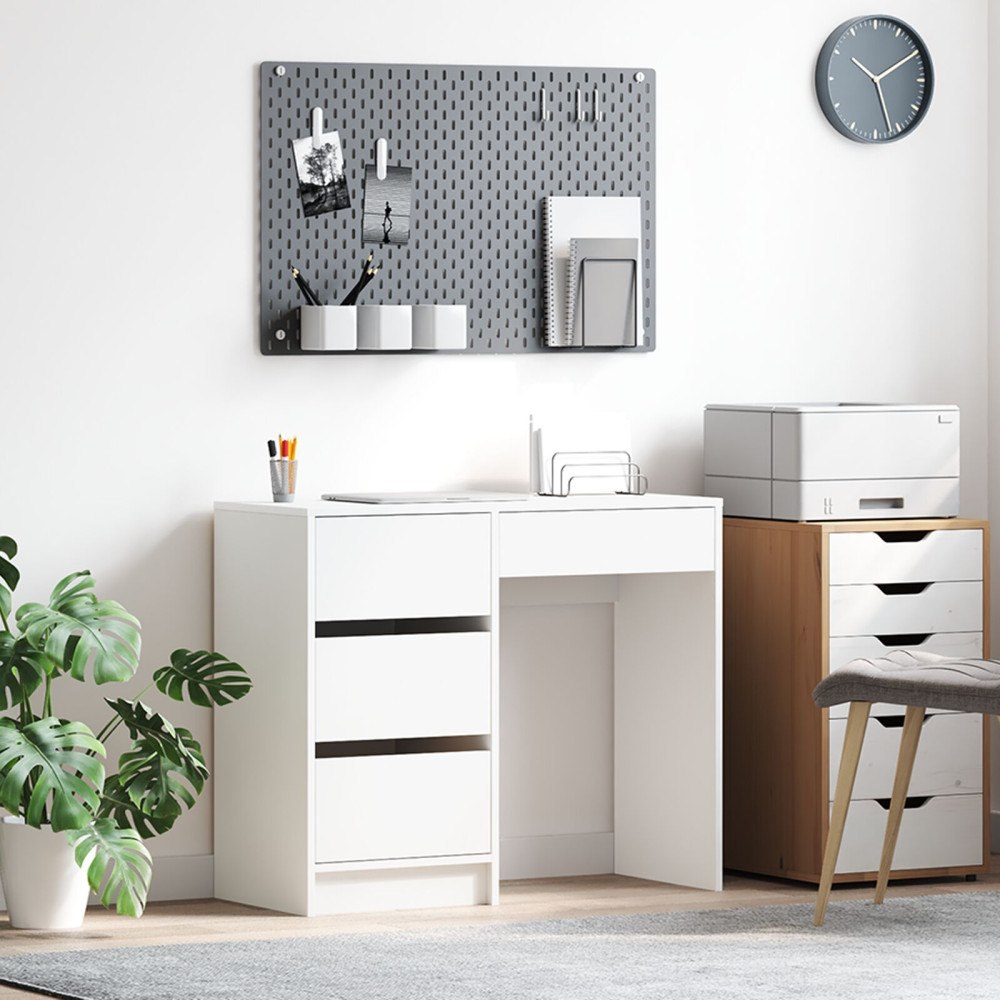 vidaXL Vitt skrivbord Vitt MDF Medium Förvaring Vitt skrivbord