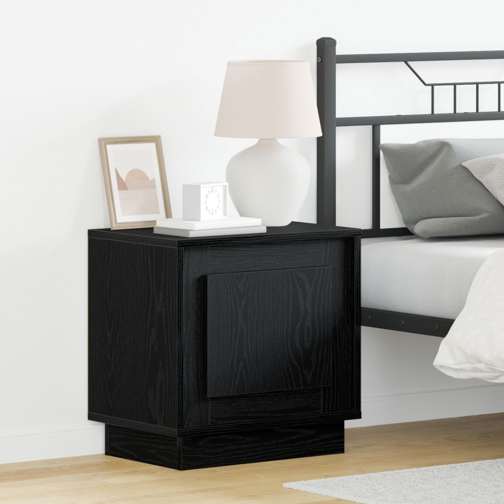 vidaXL Sängbord med LED-lampor Svart Ek 44x34,5x45 cm
