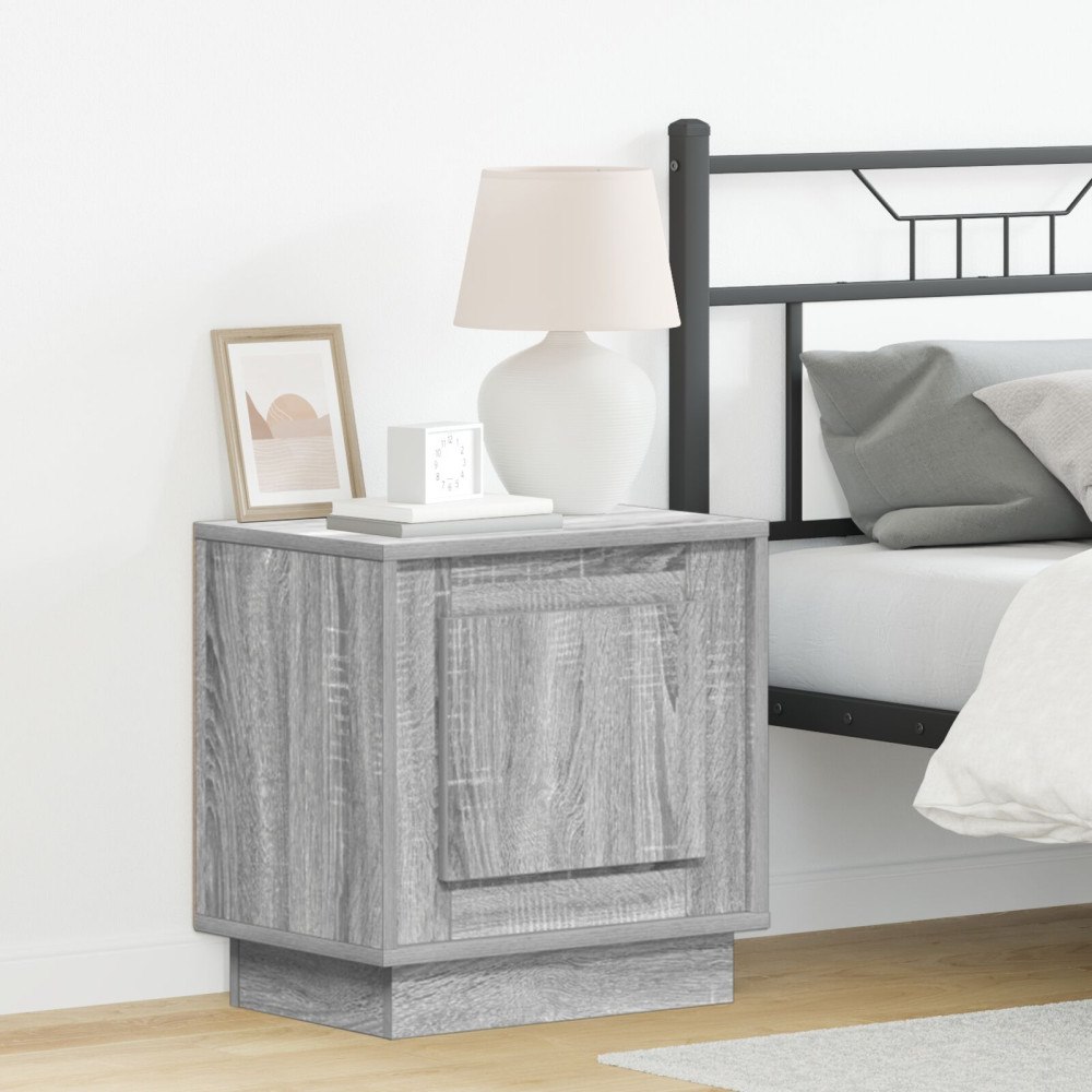 vidaXL Sängbord med LED-lampor Grå Sonoma 44x34,5x45 cm