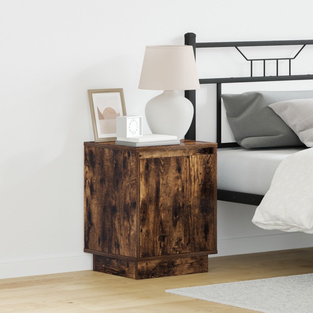 vidaXL Sängbord med LED-ljus 2 st Rökt ek 39x34,5x50 cm